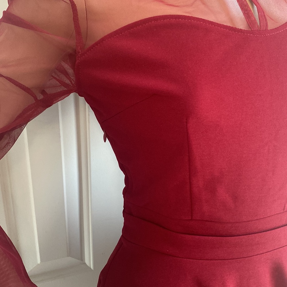 NWT Amazon Red Women Womens Dress Size Small. Sheer Bell Sleeves and Collar. - Picture 7 of 13